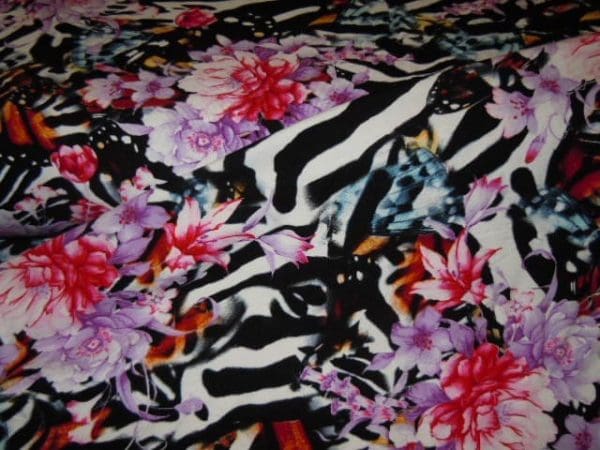 Tricot Jersey zebra flower fuchia