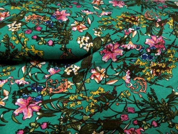 bedrukte tricot madelief groen
