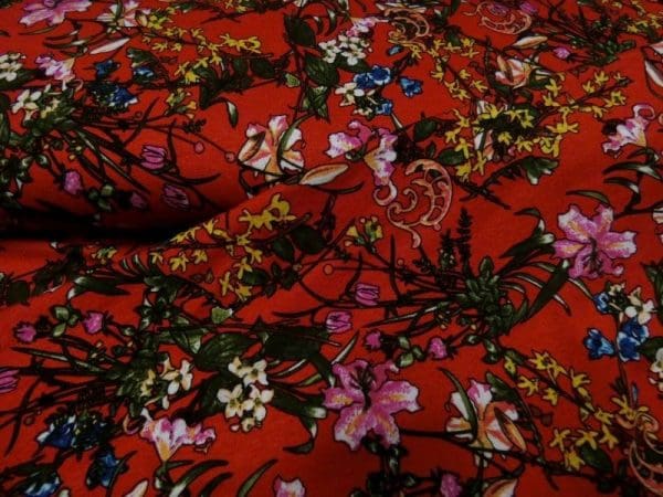 bedrukte tricot madelief rood
