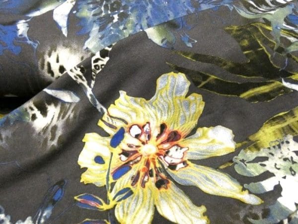 Tricot Jersey passie bloem grijs/blauw
