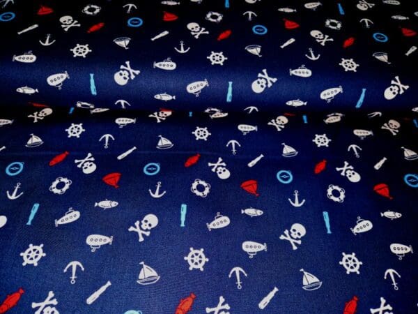 donker blauwe katoen met nautische print