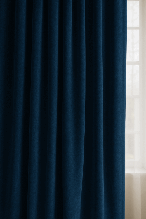 donker blauwe velours gordijnstof