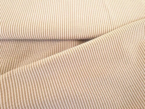 Beige wit gestreepte seersucker stof