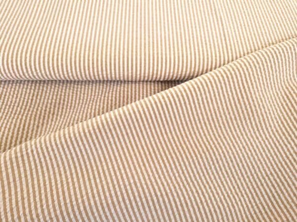 streepje beige wit seersucker stof