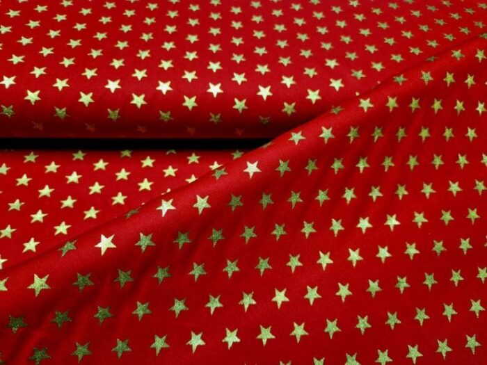 kerststoffen goud sterretje rood