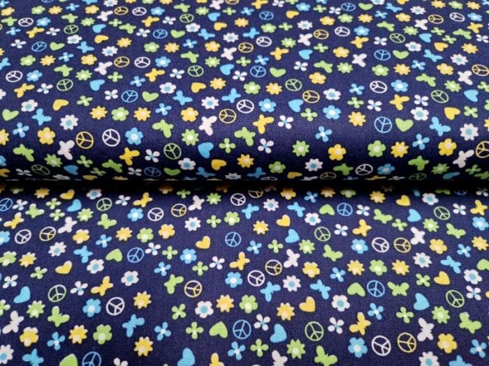 bedrukte katoen peace donker blauw - Afbeelding 2