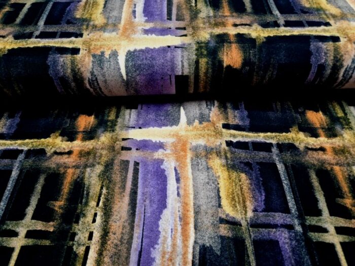 Abstracte Print in Paars, Zwart en Geeltinten