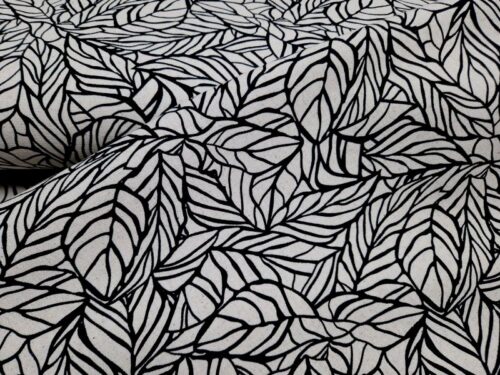 linnen grafische bladprint zwart wit